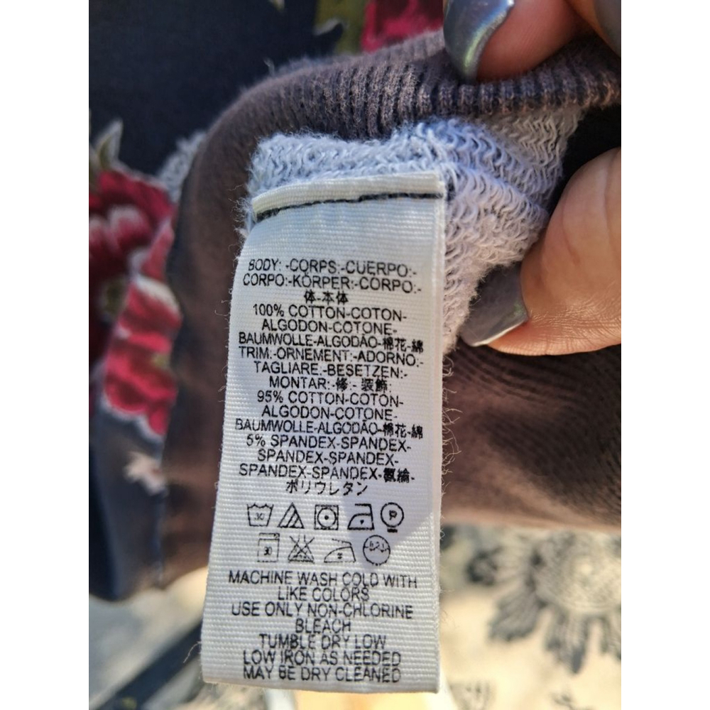 Free People Floral Crewneck Sweatshirt in Charcoal with Red & Green Flowers - Picture 11 of 13